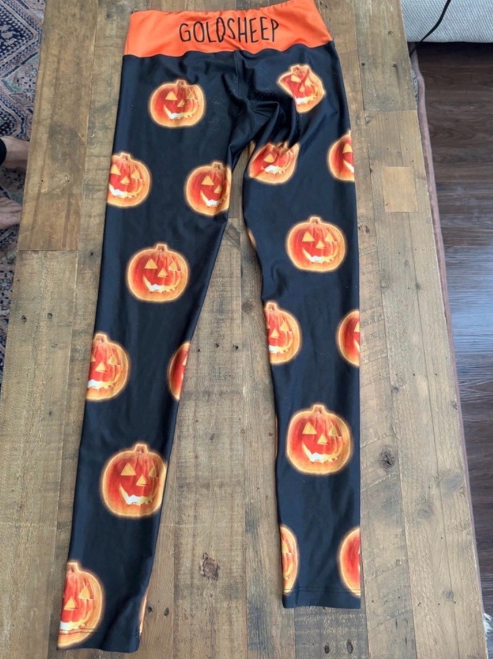 Goldsheep Black Leggings with Orange Pumpkin Print